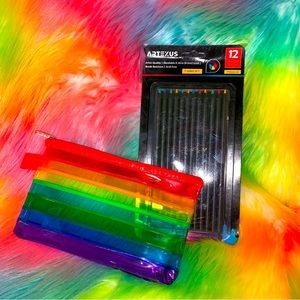 Stationery set -rainbow pencils and rainbow translucent pencil case!🩷🧡💛💚🩵💜